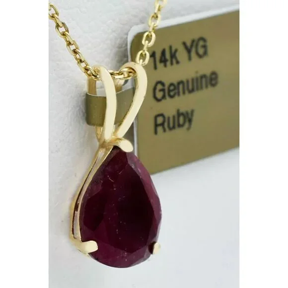 Genuine 2.07 Cts Ruby Pendant 14k Yellow Gold